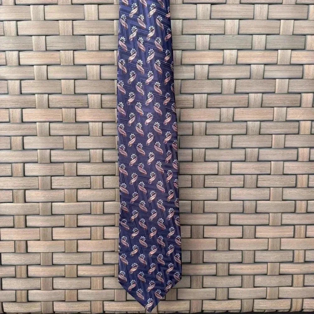 Ermenegildo Zegna Men’s Paisley Floral Navy Rose Gold Brown Neck Silk Tie 3.75”
